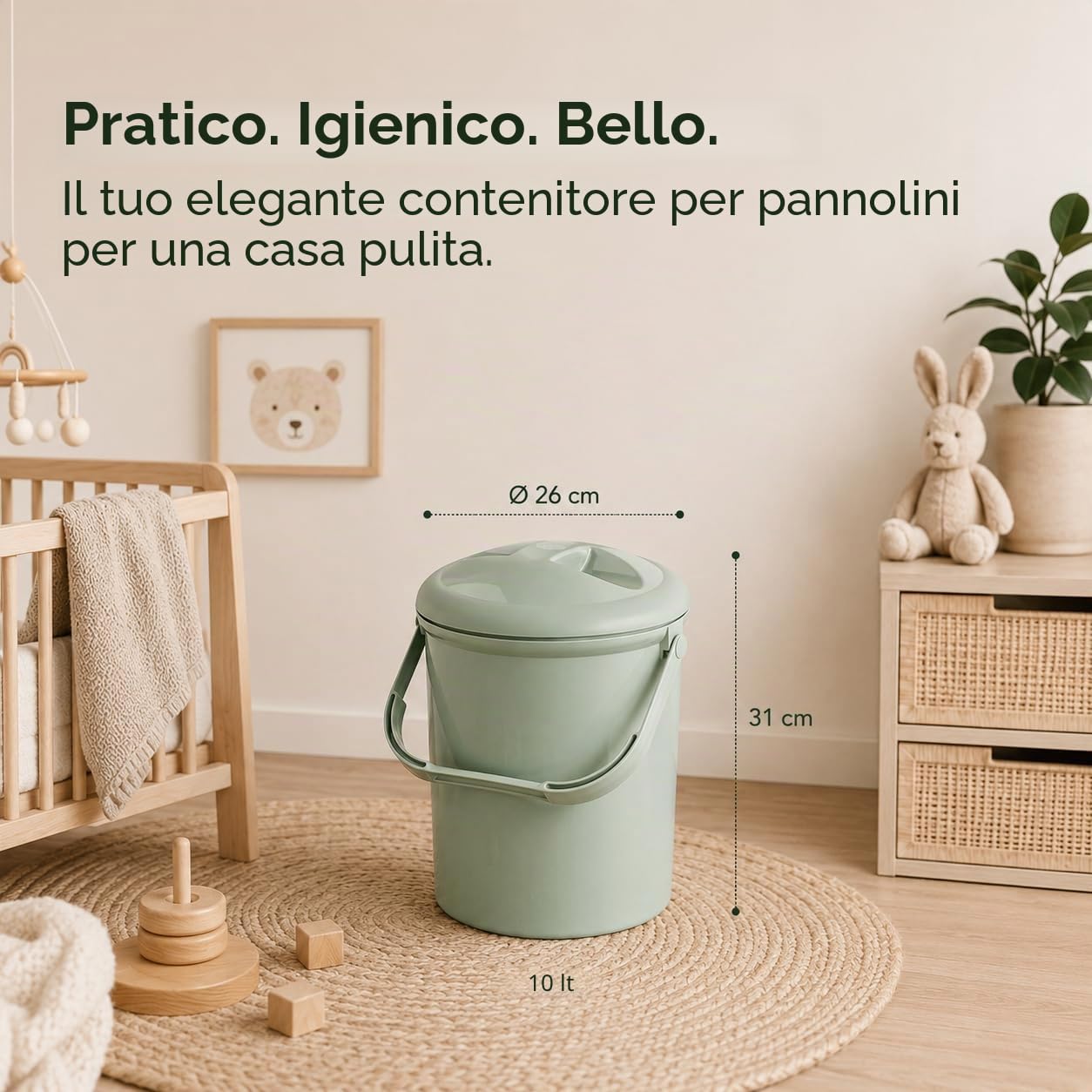 rotho-babydesign-top-cestino-per-pannolini-10-l-bella-bambina-verde-scisto-26x26 image 5