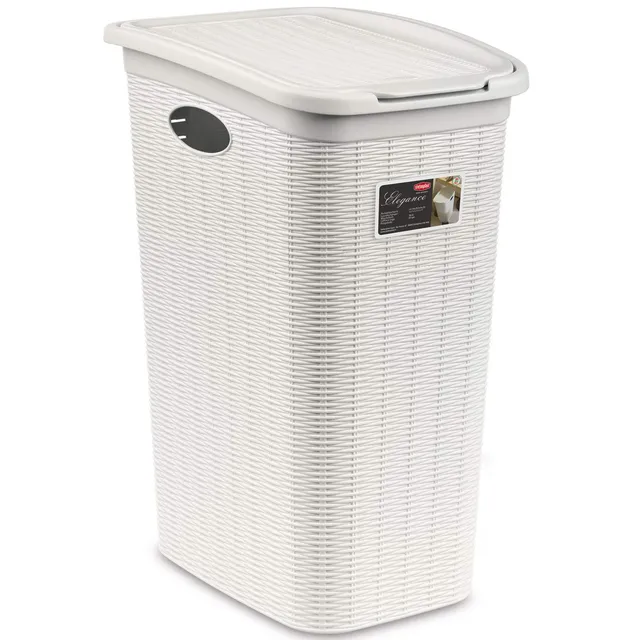 stefanplast-cesto-portabiancheria-effetto-rattan-36-l-con-coperchio-bianco image 1