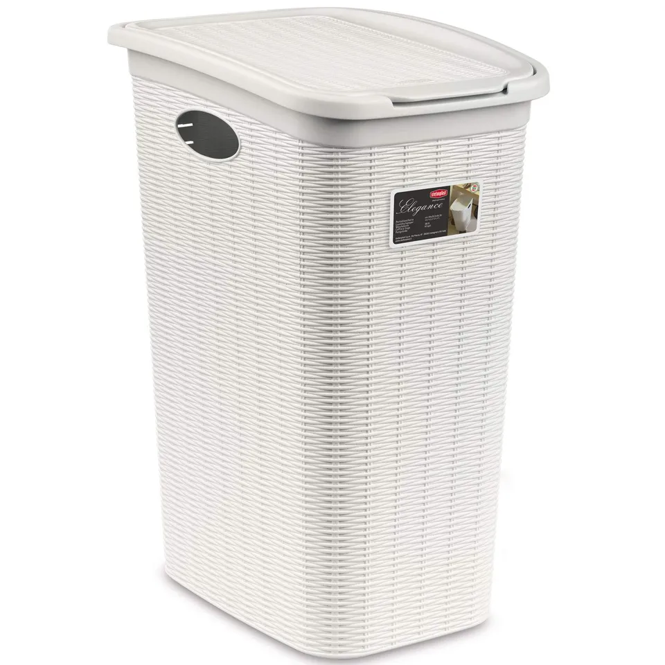 stefanplast-cesto-portabiancheria-effetto-rattan-36-l-con-coperchio-bianco image 1