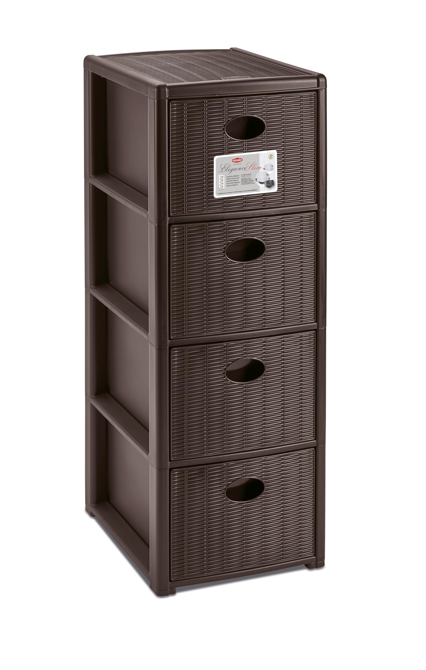 stefanplast-elegance-cassettiera-slim-4-cassetti-30x40x80-cm-moka-effetto-rattan image 1