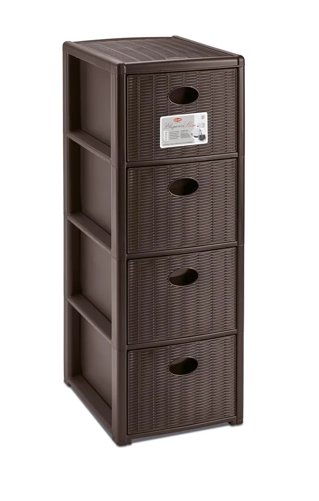 stefanplast-elegance-cassettiera-slim-4-cassetti-30x40x80-cm-moka-effetto-rattan image 1