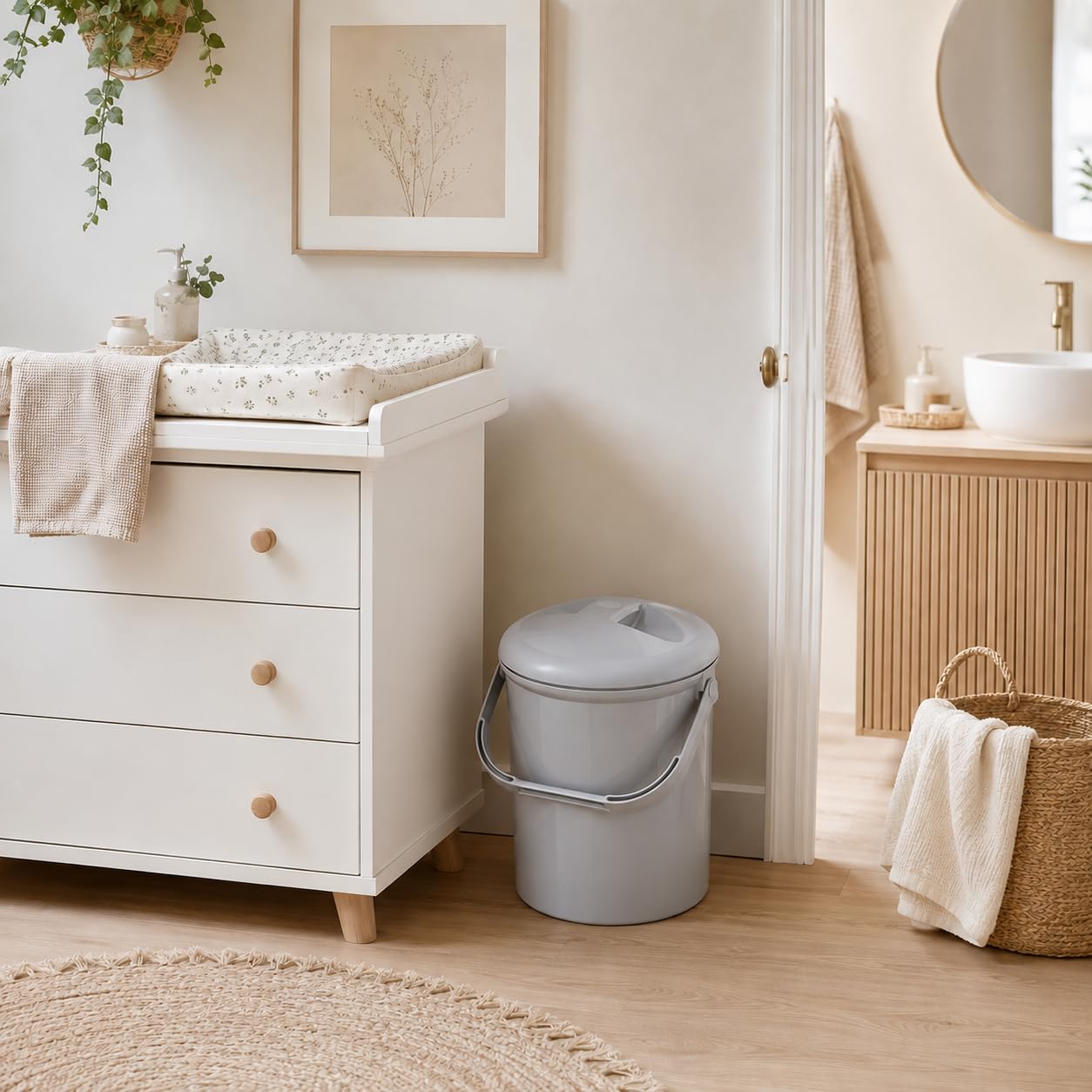 rotho-babydesign-top-cestino-per-pannolini-10-l-bella-bambina-stone-grey-26x26x3 image 5
