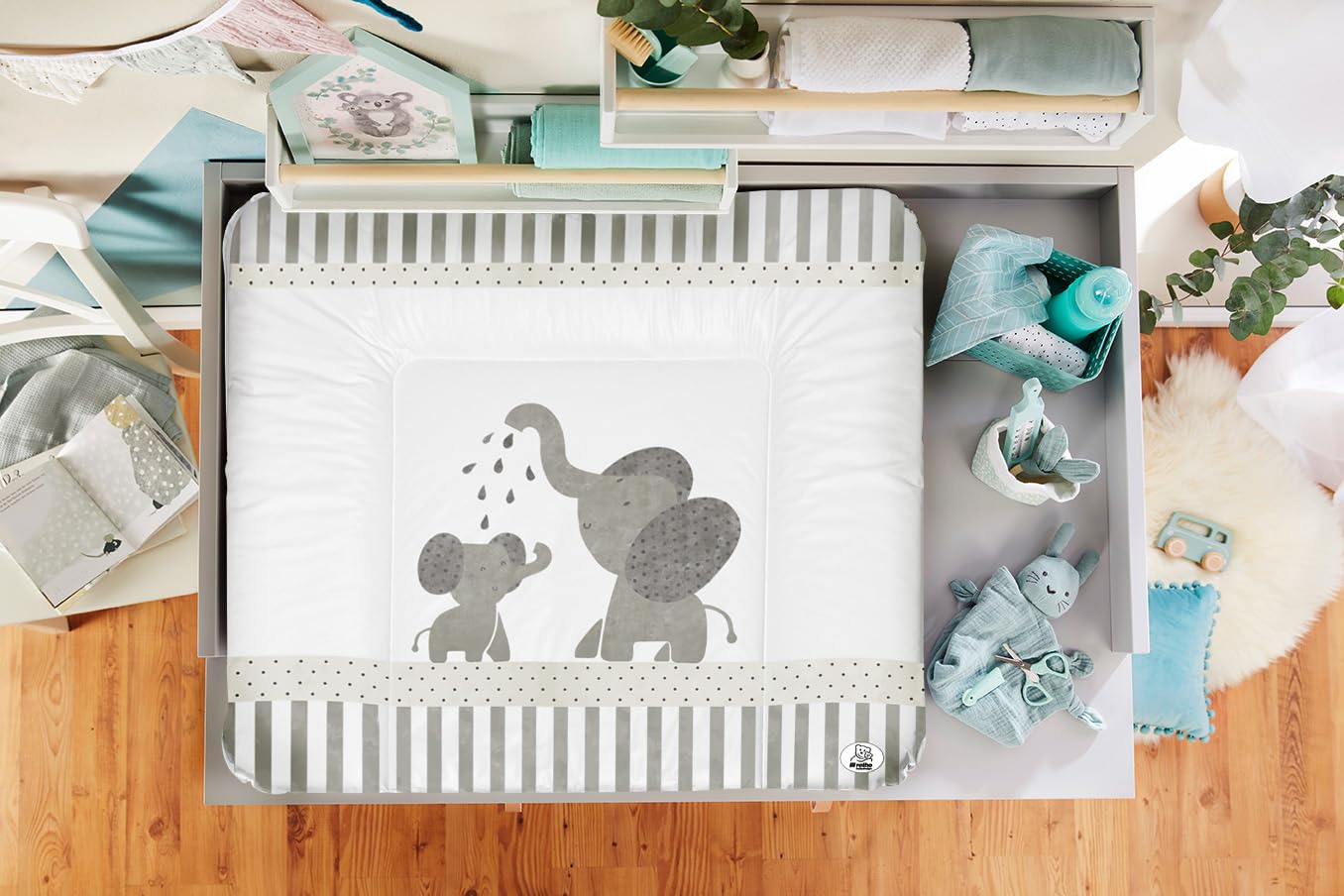 rotho-babydesign-bella-bambina-fasciatoio-modern-elephants-bianco-grigio-85x72x5 image 2