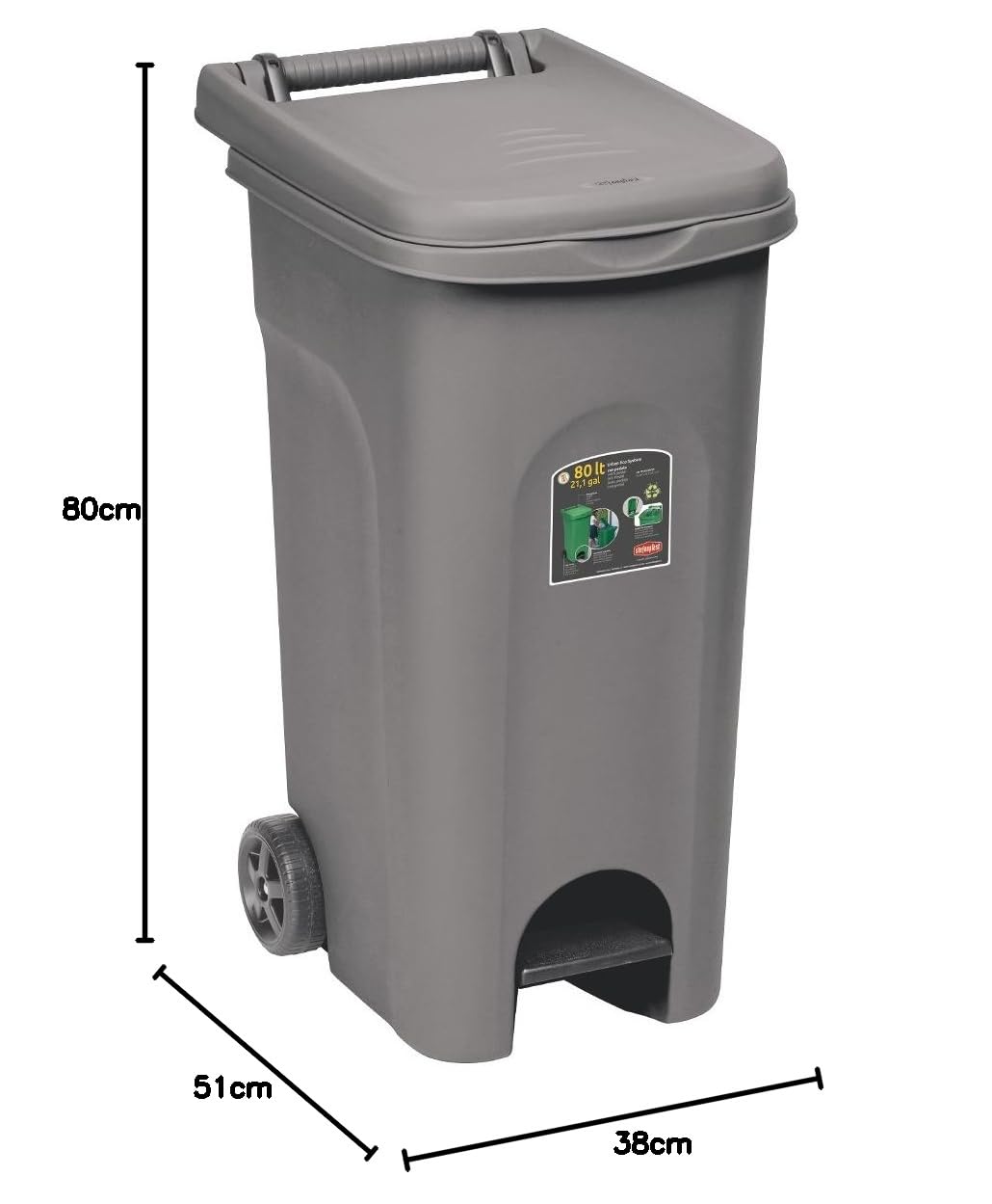 stefanplast-home-eco-system-bidone-80-lt-con-pedale-e-ruote-grigio image 2