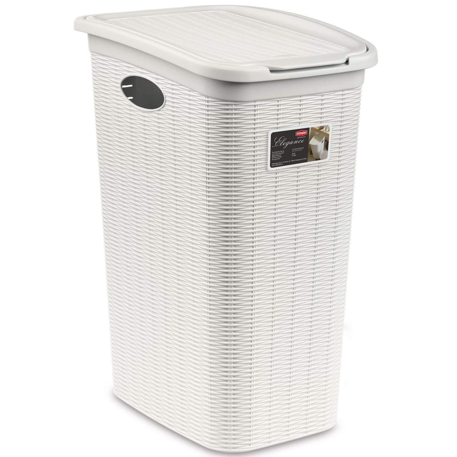 stefanplast-cesto-portabiancheria-effetto-rattan-36-l-con-coperchio-bianco image 1
