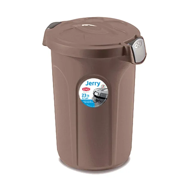 stefanplast-gerry-bidone-23-litri-tortora-con-coperchio-e-clip image 1