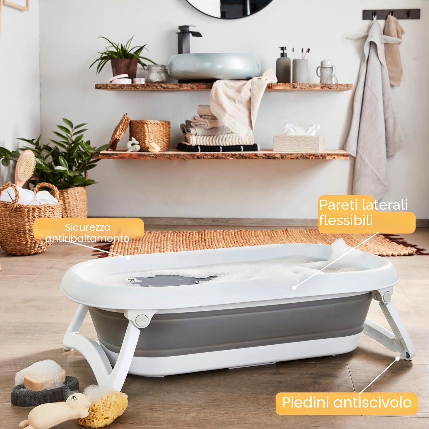 rotho-babydesign-baby-bath-2-go-vaschetta-bagnetto-pieghevole-grigio-bianco-82x4 image 4